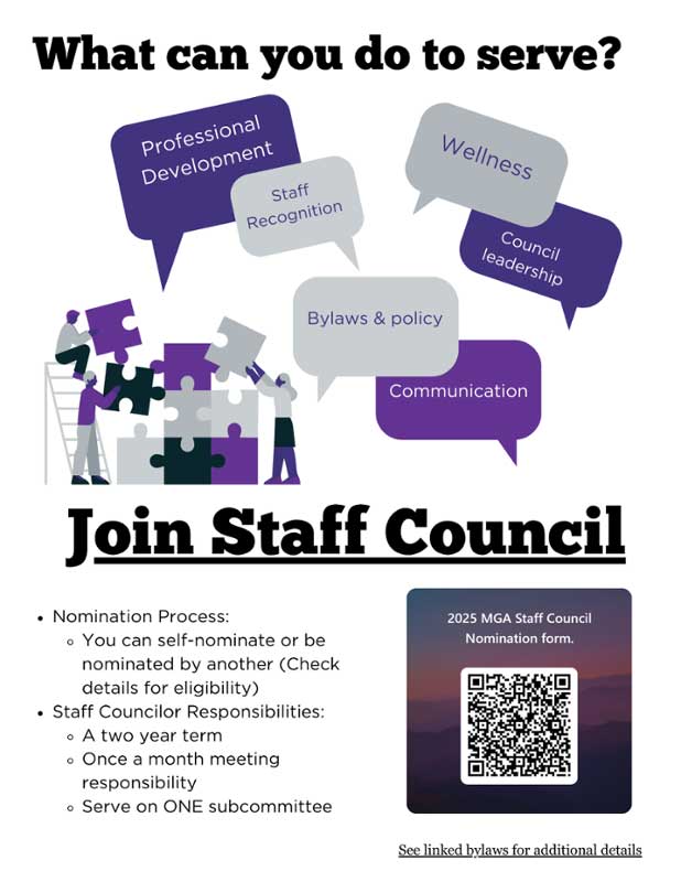 2025 MGA Staff Council Nomination flyer.